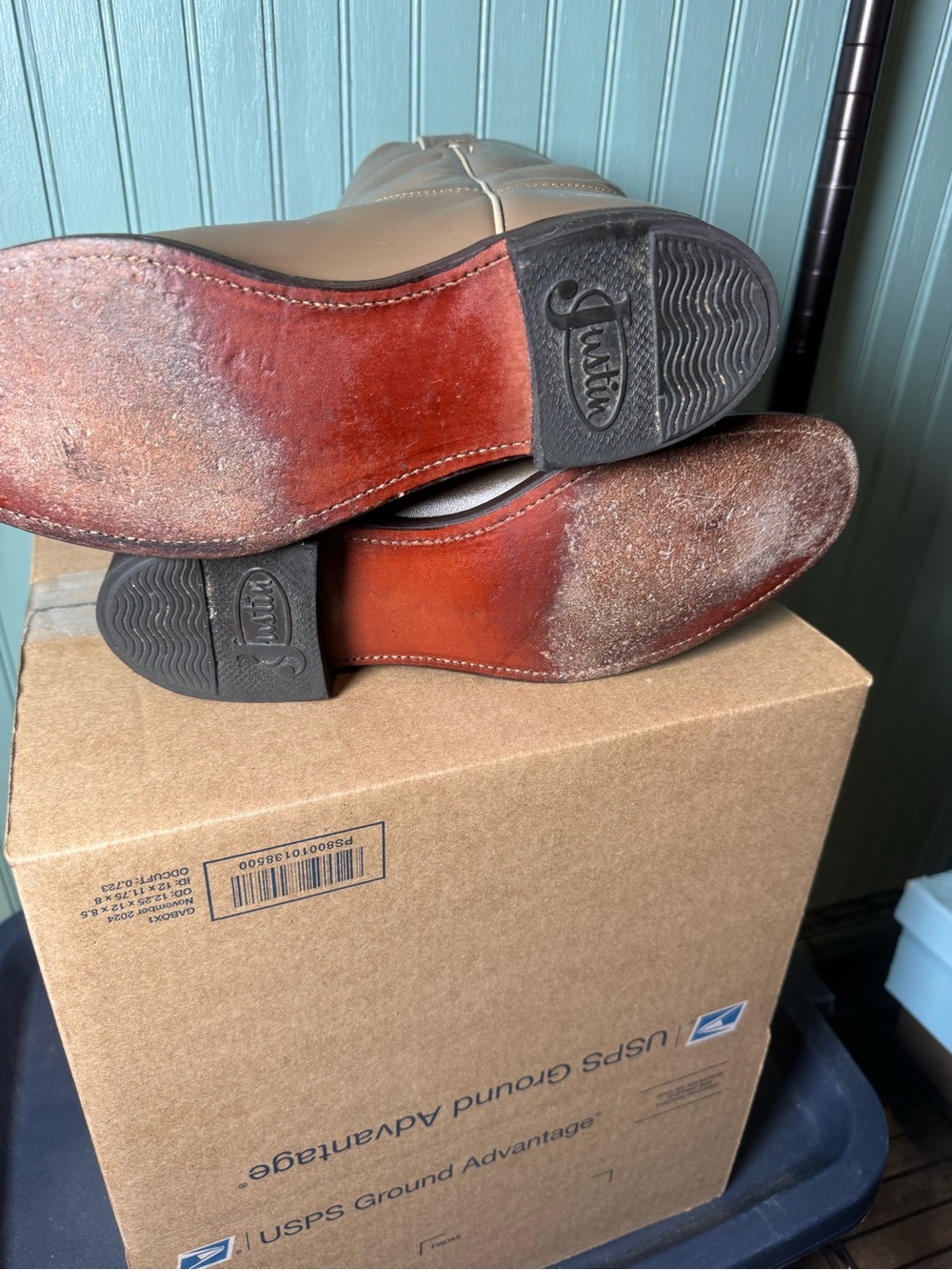 Justin Roper Taupe Leather Western Pull-On Cowboy Boots original Made in USA - Picture 6 of 7